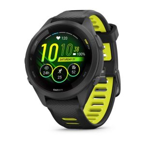 Forerunner 265S GPS-Smartwatch Sportuhr Schwarz mit Schnellwechsel-Silikon-Armband 18 mm Schwarz/Zitronengelb